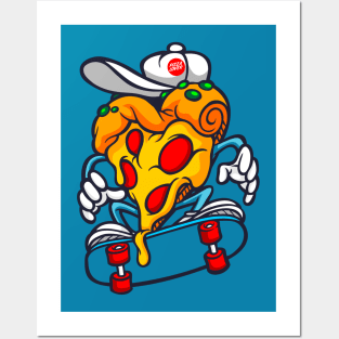 Skateboarding Slice of Pizza Cartoon Posters and Art